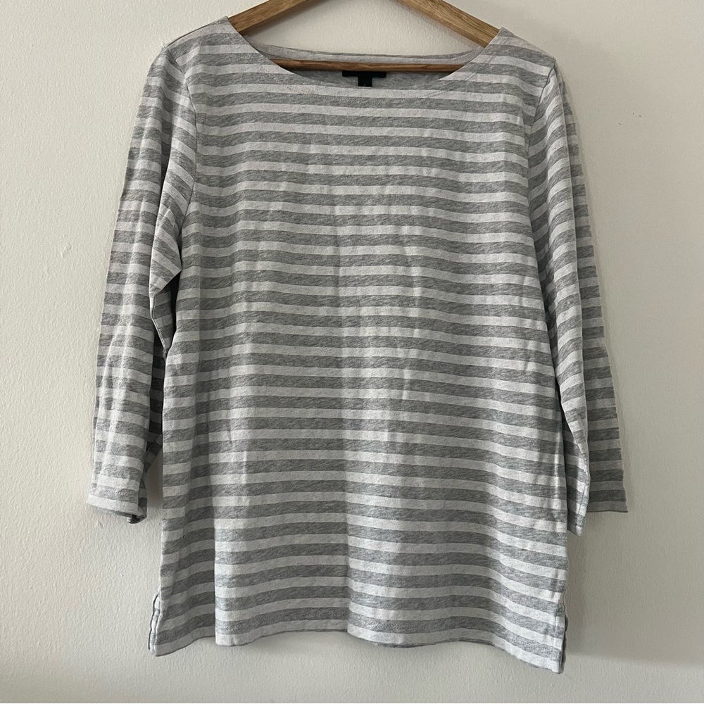 J. Crew Cotton Gray & White Striped Boatneck Top Women’s Large